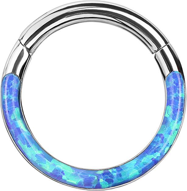 Star Piercing Micro Segmentring klappbar silber front Opal streifen blau (ohne Messing, Titan G23)