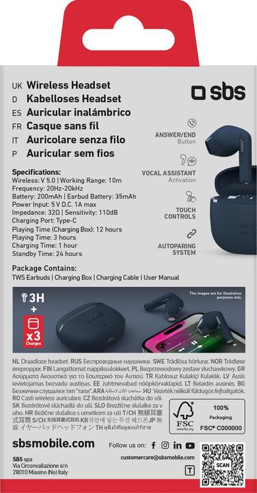Immagine prodotto SBS Cuffie semi-ear in-ear TWS (12 h, Senza fili)