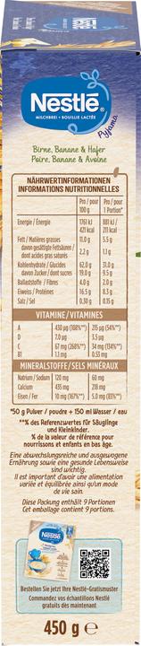 Nährwerte und Zutaten Nestlé Milchbrei Pyjama Birne, Banane & Hafer (450 g)