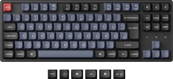 Immagine prodotto Keychron K8 Pro (nero/blu, layout DE, Gateron G Pro Red, hot-swap, telaio in alluminio, RGB, PBT) (DE, Senza fili)