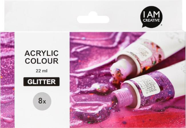 Produktbild I Am Creative Basic Acryl Set, Acrylfarben auf Wasserbasis (Bunt, Glitter, 22 ml)