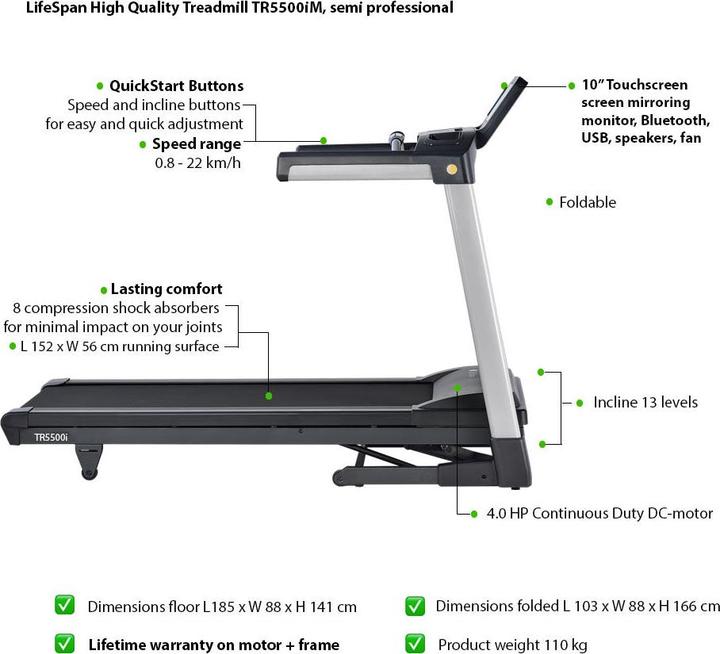 Immagine prodotto Lifespan Europe Tapis roulant "TR5500iM" LifeSpan Fitness