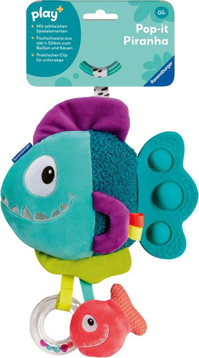 Image du produit Ravensburger 4876 play+ Pop-it Piranha (bleu), Peluche avec de nombreux effets de jeu, Jouet pour bébé