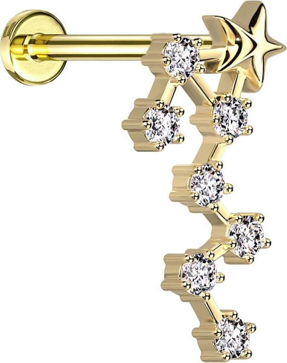 Star Piercing Micro Labret Innengewinde vergoldet Sternzeichen Skorpion mit Kristallen (Chirurgenstahl 316L, Messing)
