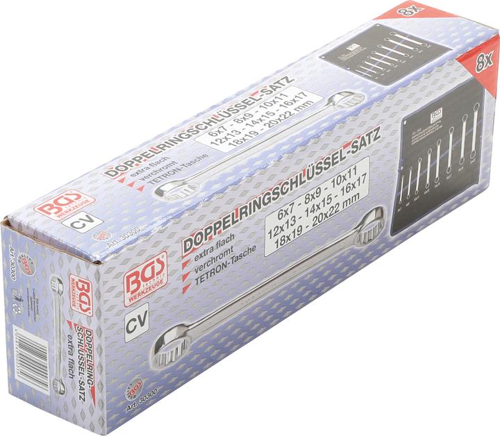 Produktbild BGS Doppel-Ringschlüssel-Satz extra flach SW 6 - 22 mm 8-tlg. (22 mm, 19 mm, 7 mm, 15 mm, 13 mm, 17 mm, 9 mm, 11 mm, 18 mm, 14 mm, 6 mm, 12 mm, 21 mm, 16 mm, 20 mm, 10  mm, 8 mm)