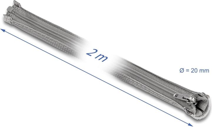Produktbild Delock Geflechtschlauch mit Reissverschluss hitzebeständig 2 m x 20 mm grau (Kabelschlauch, 200 cm)