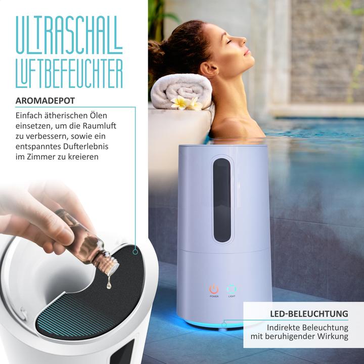 Produktbild Arendo Luftbefeuchter, 3 l Wassertank, Ultraschall, mit Aroma Reservoir, Regulierung der Nebelstärke (25 m²)