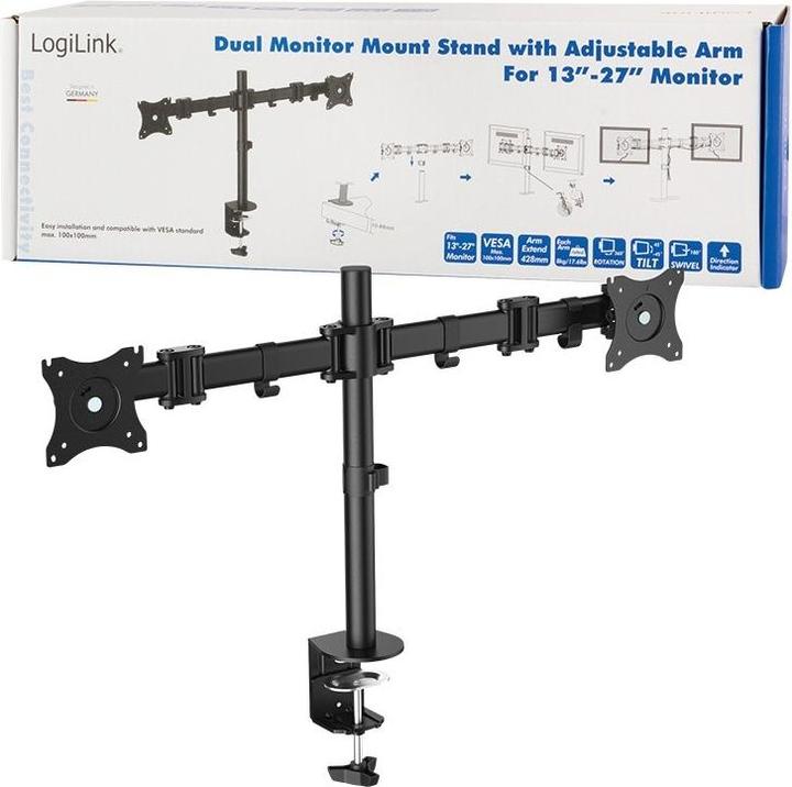 Produktbild LogiLink 2-fach Monitor-Schreibtischhalterung (Tisch, 27")