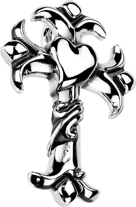 Star Piercing Anhänger silber Kreuz mit Herz (Chirurgenstahl 316L)