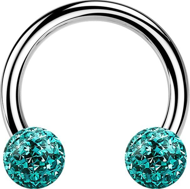 Star Piercing Micro Circular Barbell silber mit zwei Kristall Kugeln türkis Epoxy Schutzschicht (Chirurgenstahl 316L, ohne Messing)
