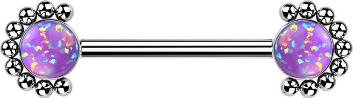 Produktbild Star Piercing Threadless Barbell silber front Kugelhalbblume Opal violett (Titan G23, ohne Messing)