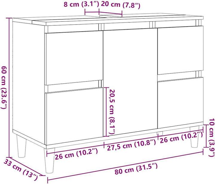 Immagine prodotto VidaXL Waschbeckenunterschrank Altholz-Optik 80x33x60 cm Holzwerkstoff (80 x 33 x 60 cm)