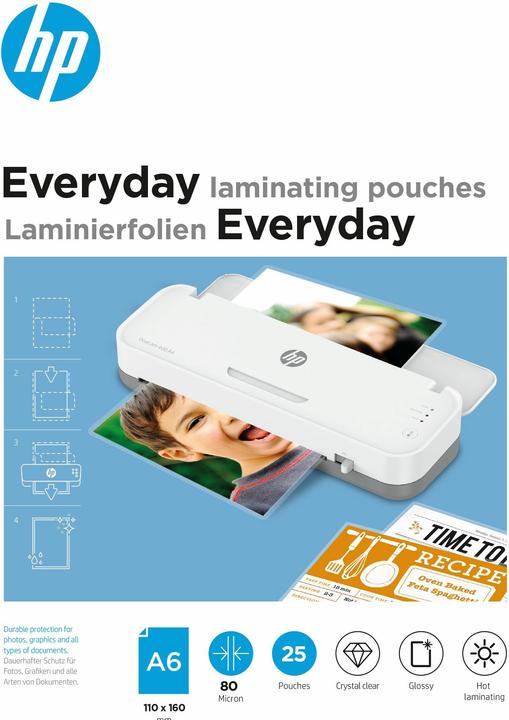 HP Laminierfolie Everyday A6, 80 µm, 25 Stück, Glänzend (A6, 25 Stück, 80 µm)