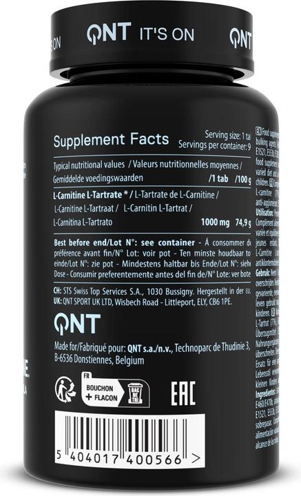 Valori nutrizionali e ingredienti QNT Maxi L-Carnitina 1000mg 90 compresse (Non aromatizzato, 1 pz., 117 g)