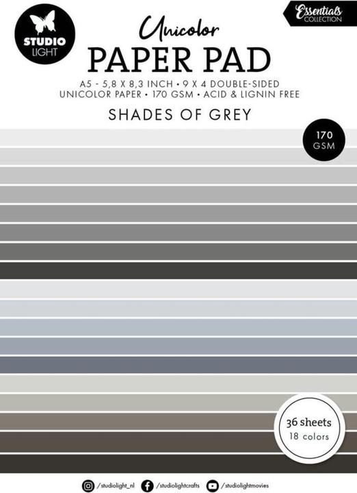 Image du produit art by marlene Unicolor Bloc de papier "Shades of Grey" 36 Feuilles Essentials (18 g/m², 36 x)