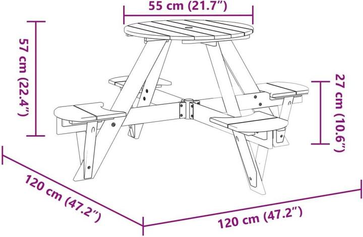 Image du produit VidaXL Table de pique-nique pour 4 enfants avec trou pour parapluie Rond