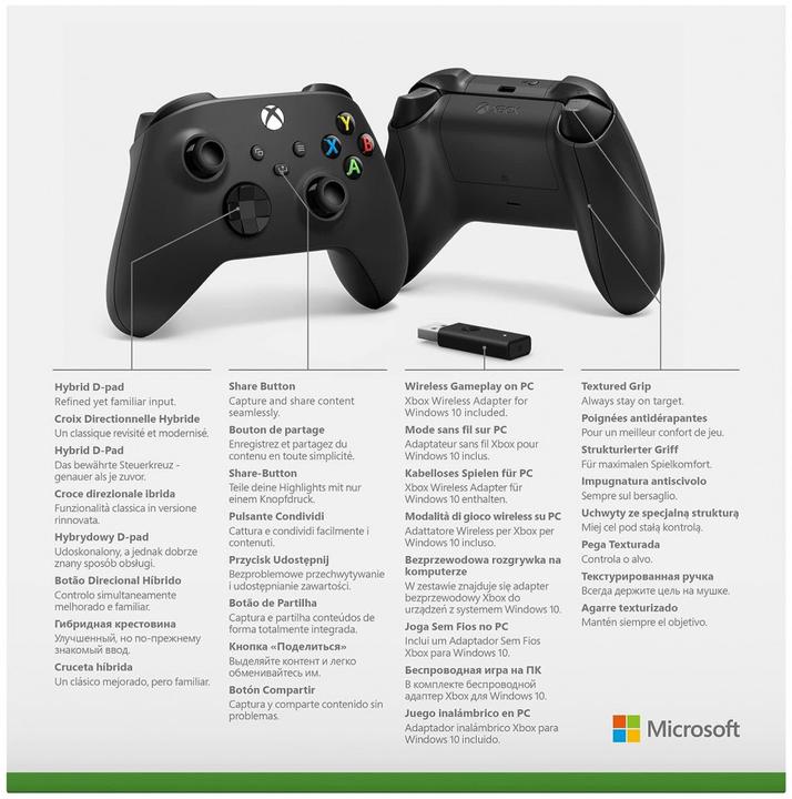 Produktbild Microsoft Xbox Wireless Controller + Wireless Adapter for Windows 10 (Xbox One X, Xbox Series X, PC, Xbox One S, Xbox Series S)