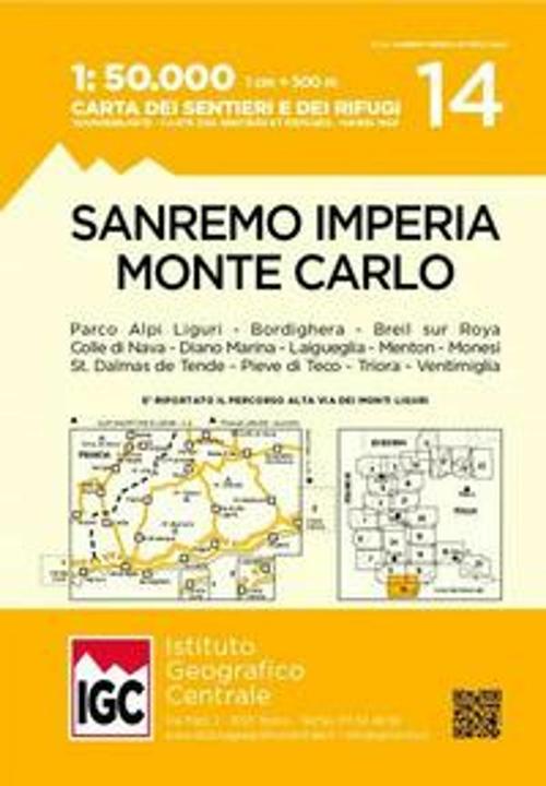Actual product image IGC hiking map San Remo, Imperia, Monte Carlo