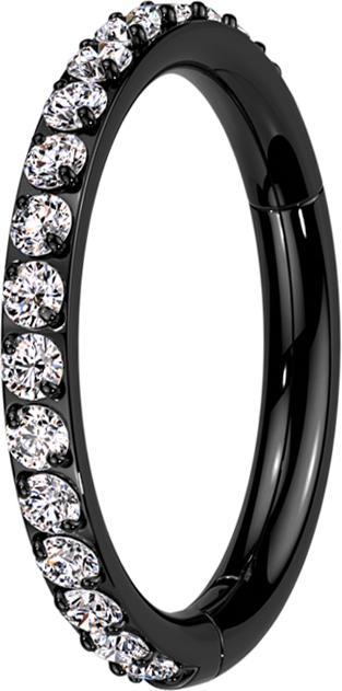 Star Piercing Segmentring klappbar schwarz seitlich Kristalle silber (ohne Messing, Titan G23)