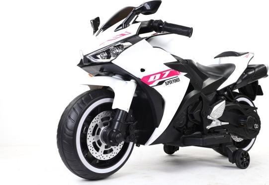 Produktbild Es-toys Elektro Kindermotorrad 888 – 12V 4,5A Akku – mit Stützräder, Musik und Lichter -Weiss (12 V)