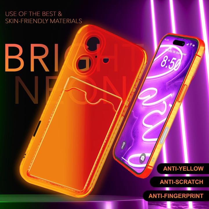 Produktbild Nalia Klar Transparente Neon Silikon Hülle Kartenhalter (Apple iPhone 16)