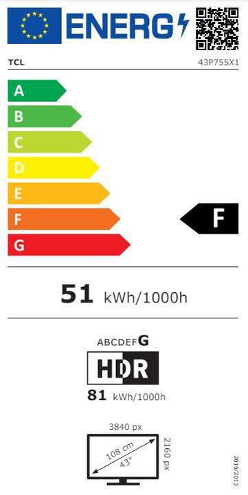 Energy Label TCL 43P755 (43", LED, 4K, 2024)