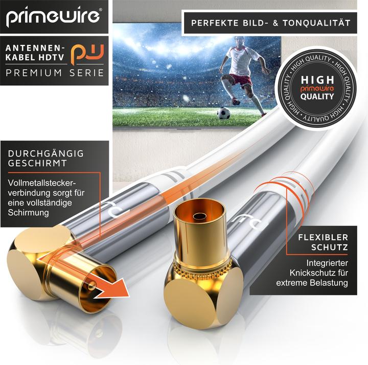 Actual product image Primewire Antenna Cable 90° Angled | HDTV Premium Coaxial Cable 135dB / 75 Ohm | FullHD / 4k Ultra HD (85 dB, Antenna cable)