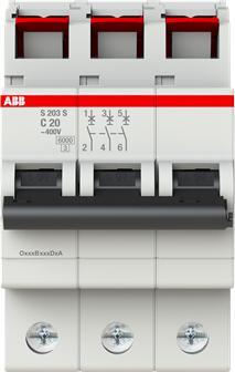 Actual product image ABB S203S-C20 Automatic circuit breaker 20A 3-pole 6kA C-character