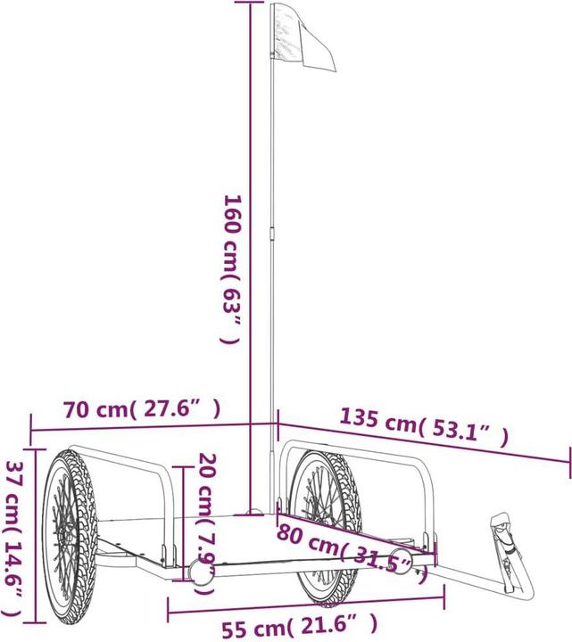 Actual product image VidaXL Fahrradanhänger Cargo Schwarz 135x70x37 cm Eisen, Farbe