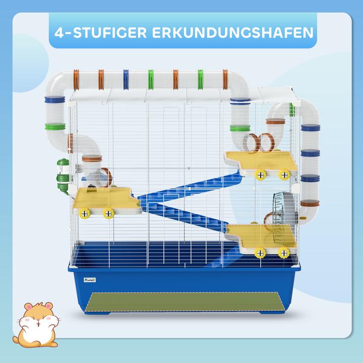 Produktbild PawHut Zwerghamster-Käfig Metall, Kunststoff Blau