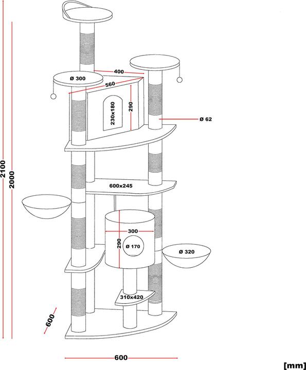 Immagine prodotto Wiltec Tiragraffi angolare grigio 210cm tiragraffi per gatti albero per gatti albero da arrampicata per (210 cm, Grigio)