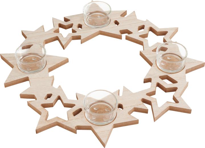Image du produit VBS Porte-bougie à chauffe-plat "Couronne de l'Avent - Étoiles", incl. 4 verres à bougie à chauffe-plat