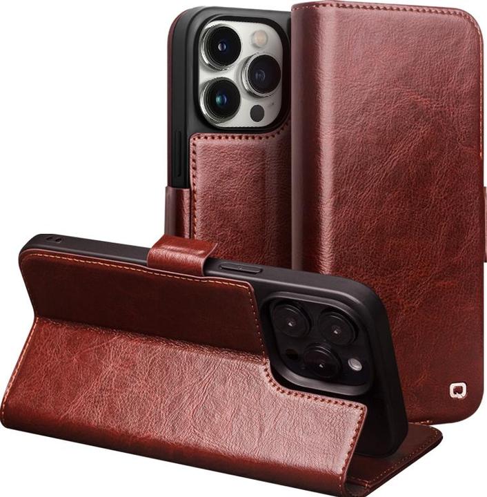 Produktbild QiAlino Hülle Flip mit magnetischem Verschluss Dunkelbraun (Apple iPhone 15 Pro)