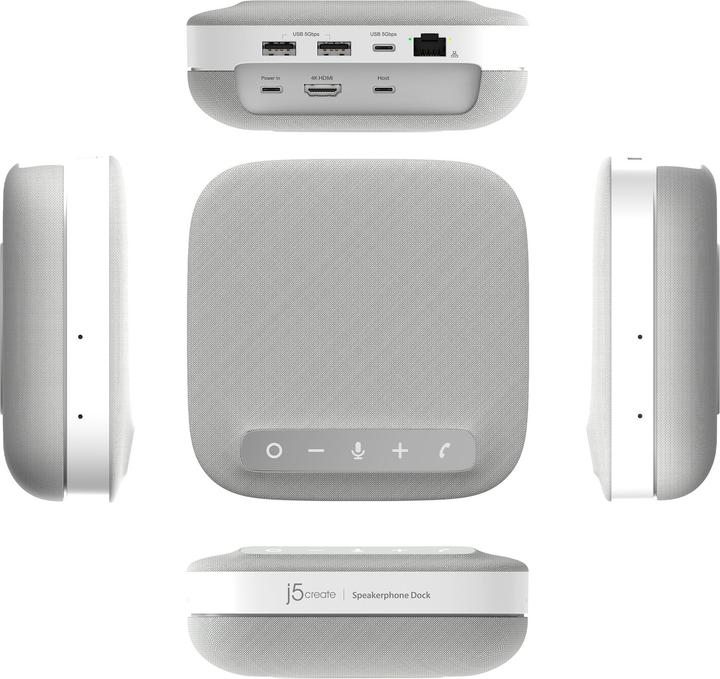 Actual product image j5Create USB-C 4K Speakerphone Dock, Wired, USB 3.2 Gen 1 (3.1 Gen 1) Type-C, 100 W, 10,100,1000 Mbi
