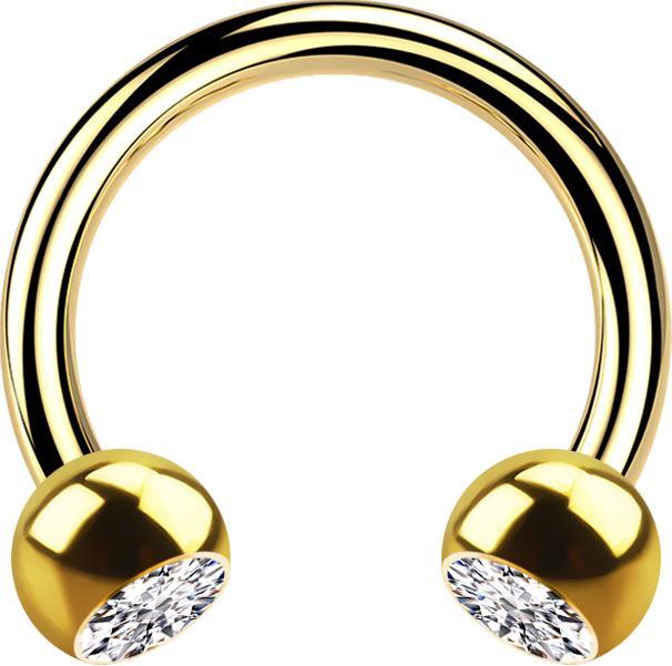 Actual product image Star Piercing Micro Circular Barbell gold-plated with two silver crystal balls (Surgical steel 316L)
