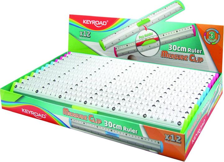 Actual product image Keyroad Ruler with measure clip-holder, 30 cm, packed in display, mixed colours (300 mm)