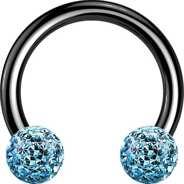 Produktbild Star Piercing Circular Barbell schwarz mit zwei Kristall Kugeln aqua Epoxy Schutzschicht (Titan G23, ohne Messing)