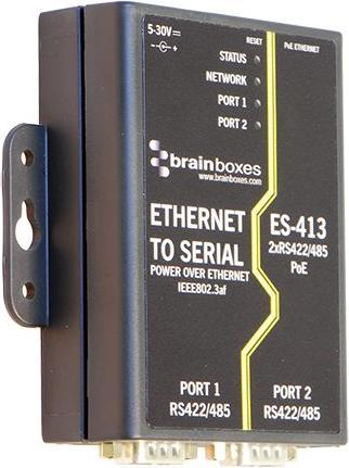 Actual product image Brainboxes PoE serial device server with removable adapters, 100Mbps, serial ports - 2, RS422 / RS485