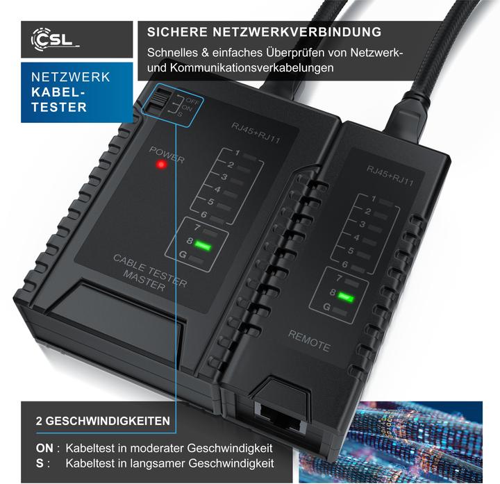 Image du produit CSL Testeur de câbles réseau pour câbles RJ45 RJ11 - Patchkabel Leitungstester - LAN Network Cable