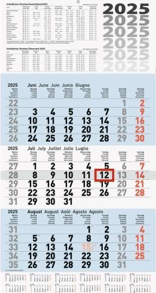 3-maandskalender wandkalender 30x56cm uit één stuk 2025 (30 x 56 cm, Geen binding, Engels, Frans, Italiaans, Spaans, Duits)