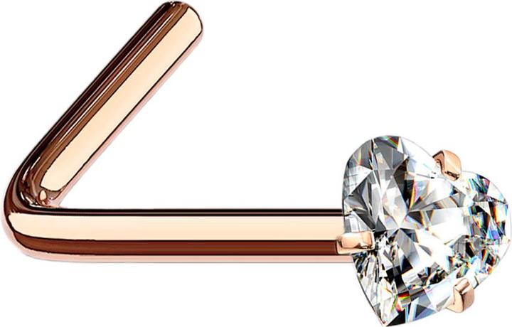 Produktbild Star Piercing Nasenstecker gewinkelt rosegold Kristallherz silber gefasst (Chirurgenstahl 316L)