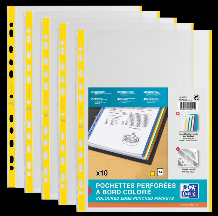 Actual product image Elba Brochure pockets, DIN A4 with coloured edge, PP, yellow 0.09 mm, crystal clear, open top (A4, 10 x)