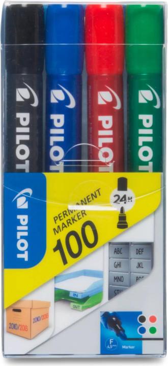 Image du produit Pilot Marqueur permanent 100 (Multicolore, 1 mm, 4 x)