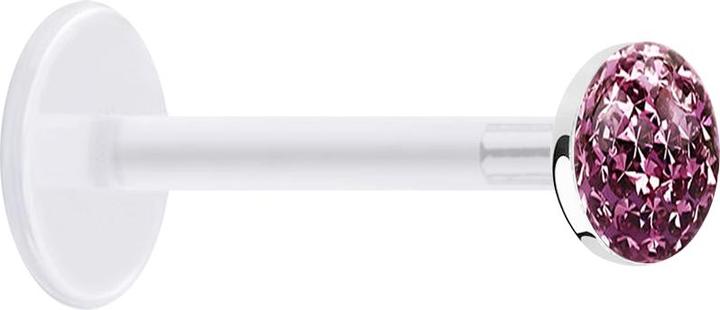 Star Piercing Micro Labret transparent mit Kristallscheibe hellviolett Epoxy Schutzschicht (Bioflex, ohne Messing, 925 Sterlingsilber)