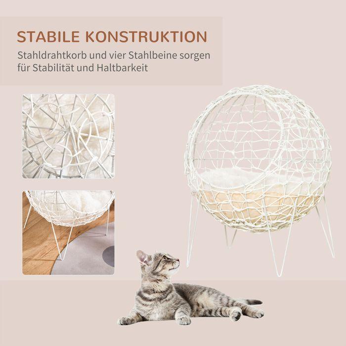 Actual product image Swisshandel24 Rattan cat basket cat cave cat hut cat bed with cushion raised design pet bed Cremewe (Cat)