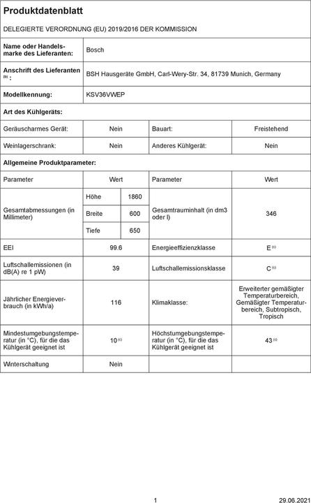 Image du produit Bosch Hausgeräte KSV36VWEP (346 l)