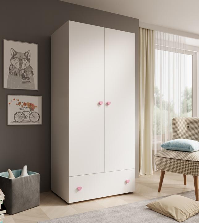 Actual product image ADRK Furniture Emily wardrobe with hinged doors and a heart-shaped handle (pink) (80 cm)