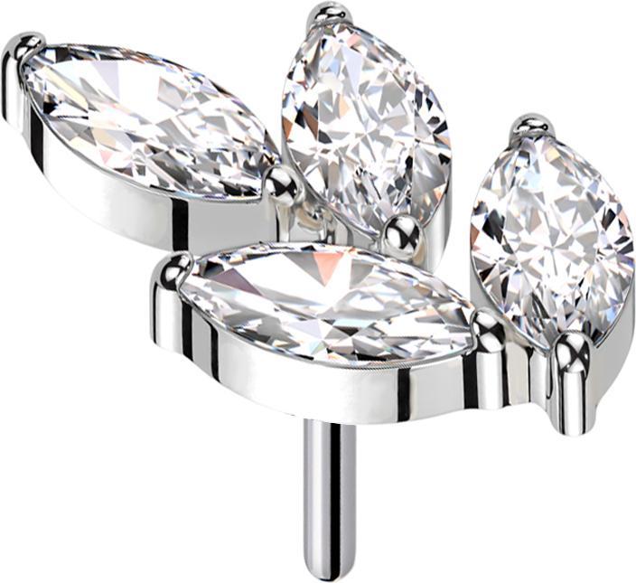 Star Piercing Threadless Blatt silber vier Kristalle silber (ohne Messing, Titan G23)