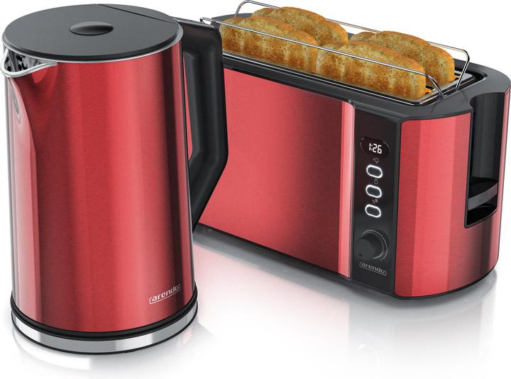 Actual product image Arendo Breakfast set, stainless steel kettle 1.5l temperature selection & 4-slice long slot toaster, red (1.50 l)