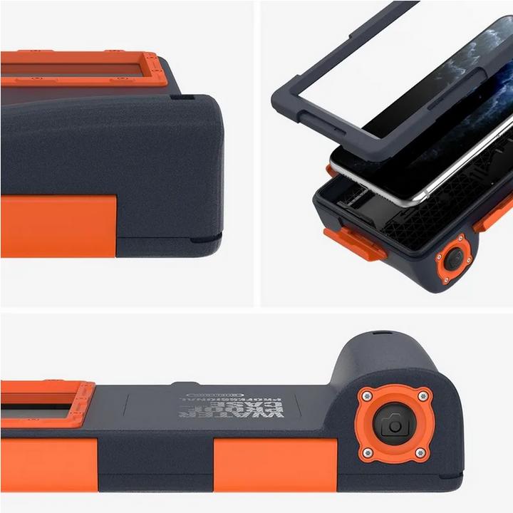 Actual product image PhoneLook SHELLBOX Universal Smartphone Case Professional Waterproof Case 2nd Generation (15 metres) Orange (Apple iPhone 13 Pro Max, Apple iPhone 11 Pro Max, Apple iPhone 14, Apple iPhone XS, Apple iPhone 6 Plus, Apple iPhone XS Max, Apple iPhone XR, Apple iPhone 12, Apple iPhone 11 Pro, Apple iPhone 13, Apple iPhone X, Apple iPhone 6, Apple iPhone 8, Apple iPhone 14 Pro Max, Apple iPhone 7)